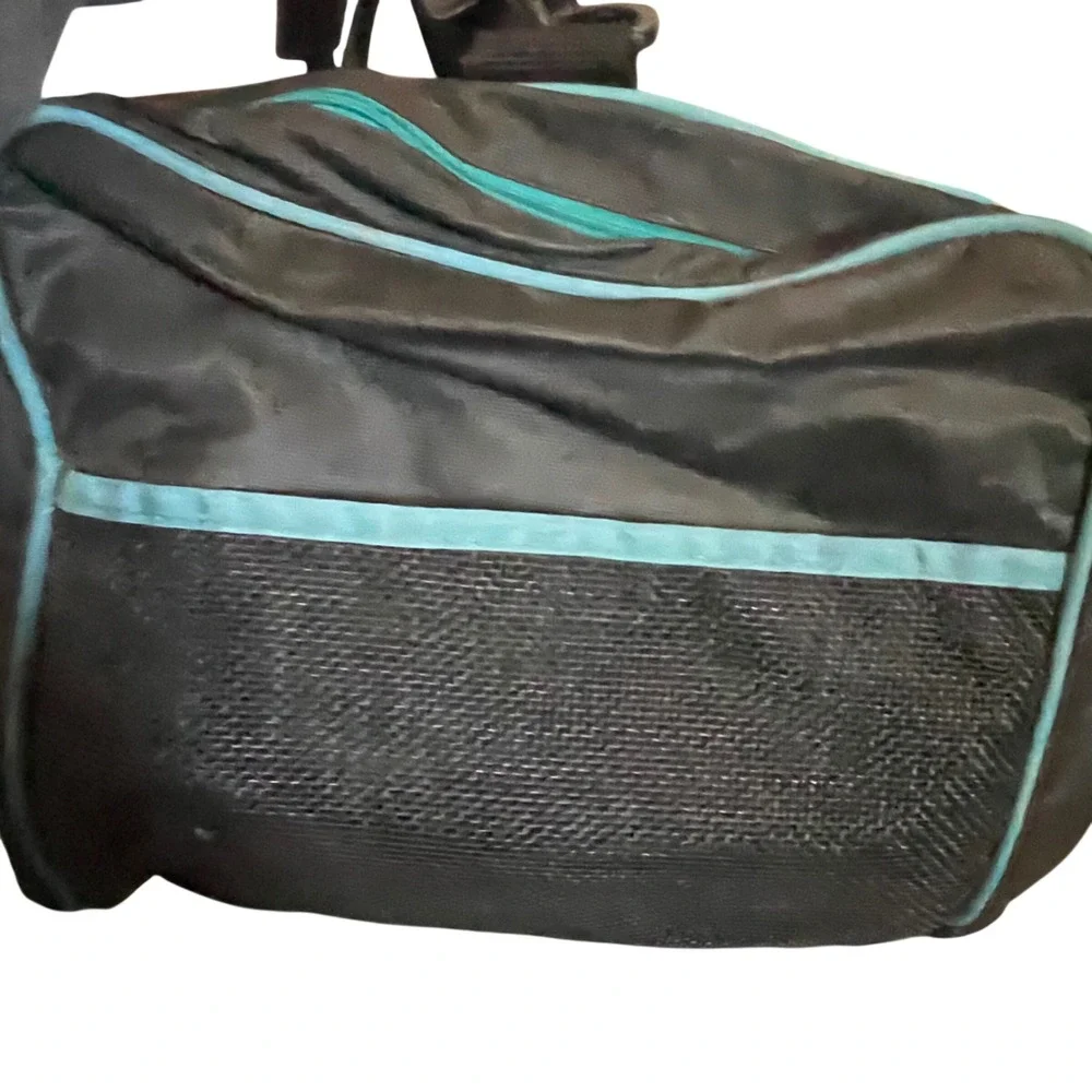 Vintage 90s Style Duffel Bag Black Teal Geometric Triangle Pattern‎ Gym Travel